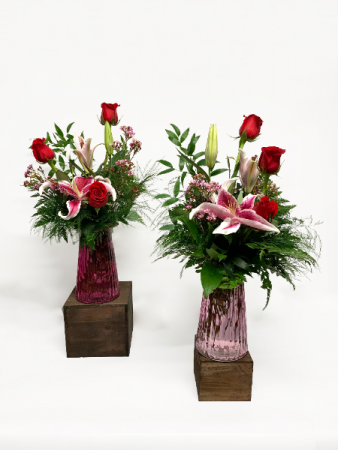 Three Roses and a Lily Valentine Arrangement