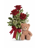 Three Roses & Teddy Love Set Rose Arrangement