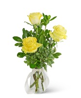 Three Yellow Roses Flower Arrangement