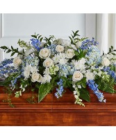 Timeless Essence Blue and white casket spray