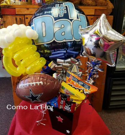 Tin filled with Goodies for Dad Balloon Candy and treats