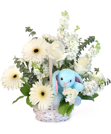 Tiny Blue Blessing Basket of Flowers in Worthington, OH | UP-TOWNE FLOWERS & GIFT SHOPPE