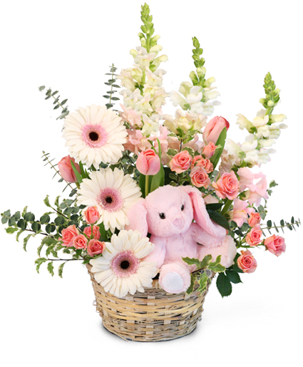 Tiny Pink Blessing Basket Of Flowers