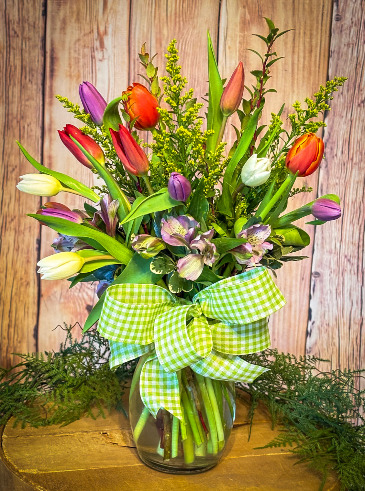 Tiptoe Thru the Tulips Arrangement in Farmville, VA | Rochette's Florist Tiptoe Thru the Tulips Arrangement in Farmville, VA | Rochette's Florist