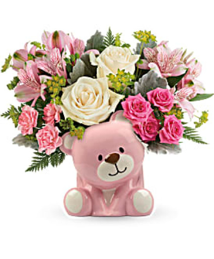 TNB15-1A Teleflora's Precious Pink Bear Bouquet 