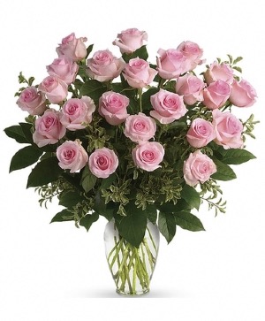 24 Pink Modial Roses Vase Arrangement