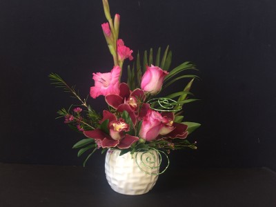Today & Forever Orchids & Roses in White ceramic vase