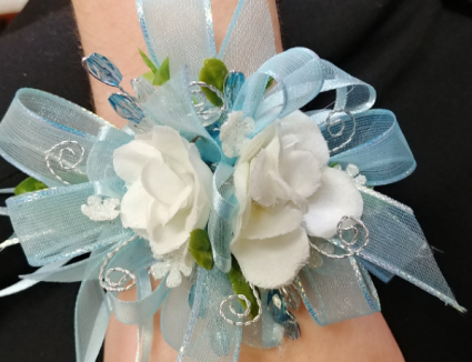 Topaz Blue and White Corsage 