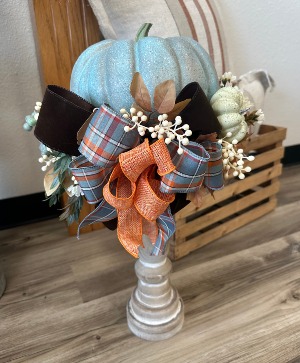 Touch of Blue Fall Silk Arrangement, on Candle Stick