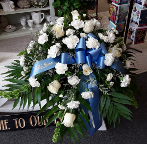 Touch of Blue Fresh funeral spray