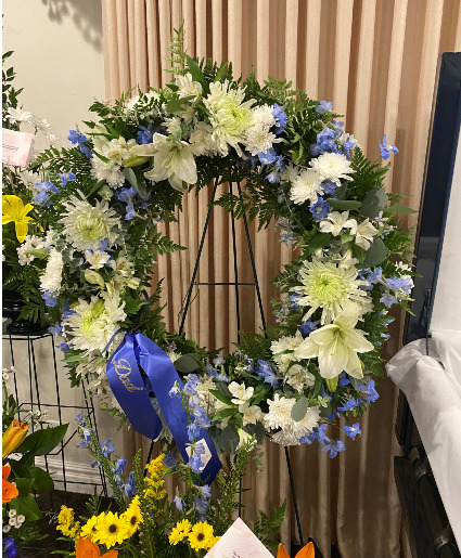 Touch of Blue Funeral Wreath 