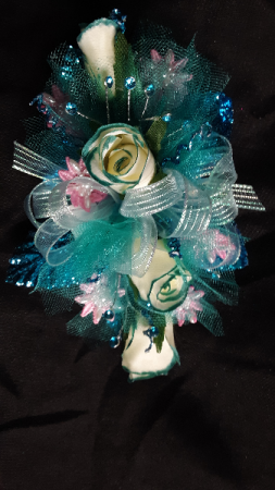 teal wrist corsage