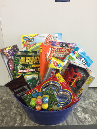 easter baskets with candy and toys