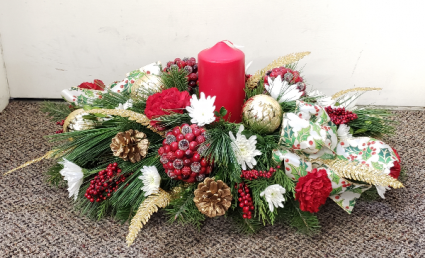 Traditional Holiday Centerpiece Fresh Floral Arrangement