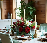 Traditional Red Rose and Lily Centerpiece With one, two or three candles