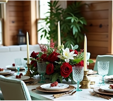 Traditional Red Rose and Lily Centerpiece With one, two or three candles in Monument, CO | Enchanted Florist