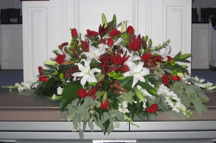 Traditional Red & White Casket Spray 