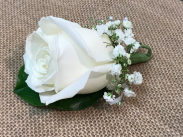 Traditional White Boutonniere Most Popular Choice For Prom in Fairfield, CT | Blossoms at Dailey's Flower Shop