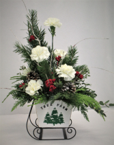 TREE FARM SLEIGH FRESH FLOWER ARRANGEMENT