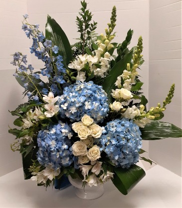 Tribute in Blue and White  in Tottenham, ON | TOTTENHAM FLOWERS & GIFTS
