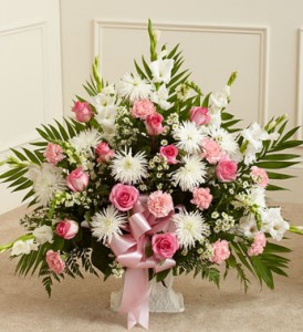 Tribute Pink and White Funeral Arrangement Funeral/Sympathy in Fort Wayne, IN | THE FLOWER SHOP Tribute Pink and White Funeral Arrangement Funeral/Sympathy in Fort Wayne, IN | THE FLOWER SHOP