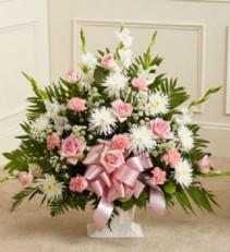 Tribute Pink/White Floor Basket (Standard) Funeral Flowers