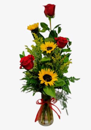 " Trio of Each " Sunflowers & Red Roses Vase