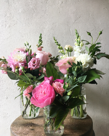 Ombré Pink Blooms in Trio Jars