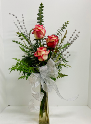 Premium Triple Bud Vase Bi-Colored Roses