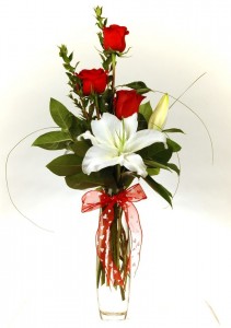 Triple Rose Vase with Oriental Lily Vase