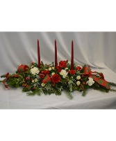TRIPLE CANDLE CHRISTMAS CENTERPIECE FRESH FLOWER ARRANGEMENT