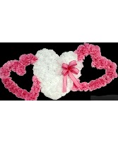 Triple Heart Pink and White Silk Flowers