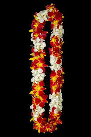 TROJAN AND WHITE DOUBLE ORCHID LEI GRADUATION LEI