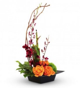 Tropical Art Bouquet High Style Orchids in Low Dish