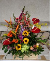 Tropical Flowers- Flowers May Vary Tropical flowers in a wooden box or vase