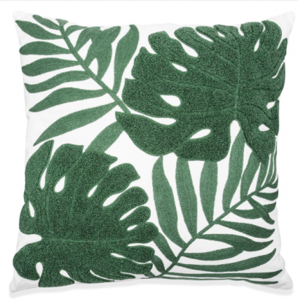 Tropical Leaf Embroidered Cushion