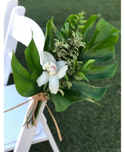 Tropical Leaf & Orchid Aisle Marker Hand Tied Bouquet