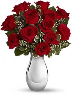 TRUE ROMANCE 12 ROSES IN SLIVER VASE in New Port Richey, FL | FLOWERS TODAY FLORIST
