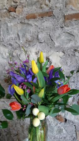 Tulip and Iris Spring Mason Jar Arrangement Small Vase Arrangement