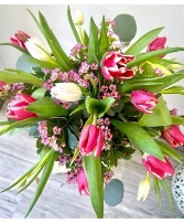 Tulip Time!  All Roses in Short Vase 