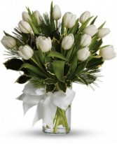 Tulips and Pine Vase Arrangement