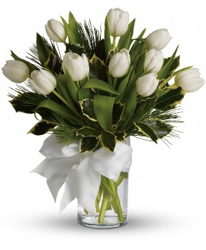 Tulips and pine White Tulip Vase Arrangement