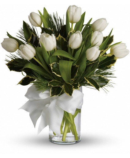 Tulips and Pine White Winter Flowers