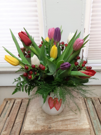 Tulips in heart vase 