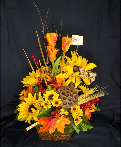 Tulips, Sunflowers & Leaves in Silk Arrangement 