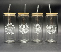 Tumbler Glass with Straw and Wood Top Christmas Gifts