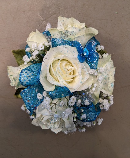 Turq and white corsage   mesa  apache junction 