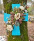 Turquoise Cross with Silk Arrangement  Turquoise Grapevine Wreath