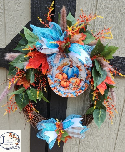 Turquoise Fall Pumpkin Grapevine Wreath