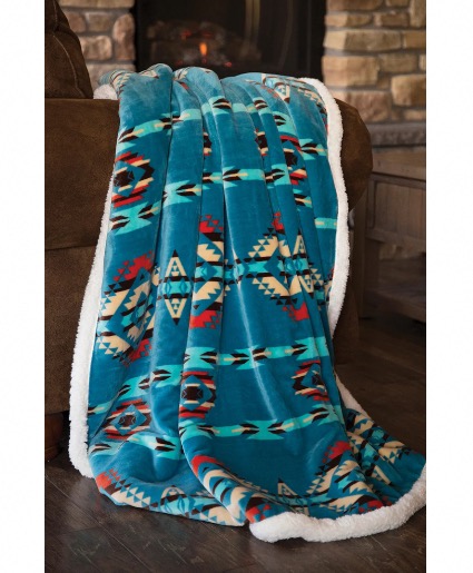 Turquoise Southwest Sherpa Throw  